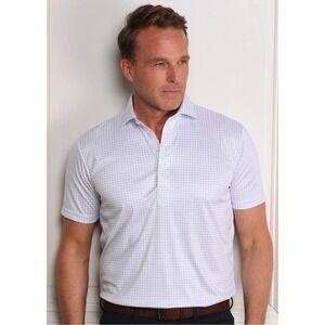 Collars & Co Mens Medium Dress Collar Polo Shirt Lavender Check Short Sleeve